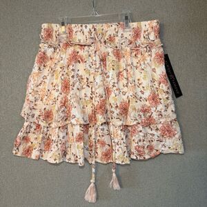 Almost Famous Floral Mini Skirt - Cream and Pink